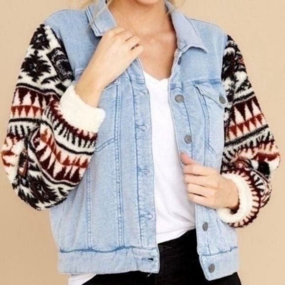 Z Supply Gia Knit Denim Aztec Southwestern Jacket Size XS nwt brand new